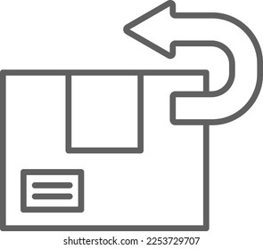 Icono de servicio de entrega de devolución con estilo de contorno negro. Símbolo de signo de envío. Relacionado con el seguimiento de pedidos, el hogar de entrega, el almacén, el camión, el scooter, el correo y los iconos de carga. Ilustración del vector