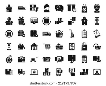 Return of goods icons set simple vector. Agreement certificate. Return shop