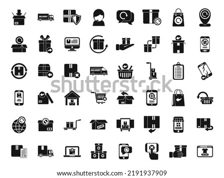 Return of goods icons set simple vector. Agreement certificate. Return shop