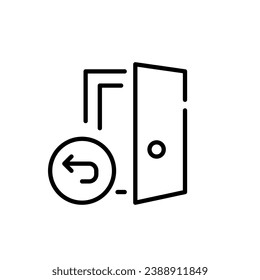 Return goods to the store. Courier pick up from home address. Open door and parcel. Pixel perfect, editable stroke