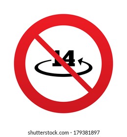 Return of goods within 14 days sign icon. Warranty exchange symbol. Red prohibition sign. Stop symbol. Vector