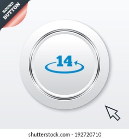 Return of goods within 14 days sign icon. Warranty exchange symbol. White button with metallic line. Modern UI website button with mouse cursor pointer. Vector