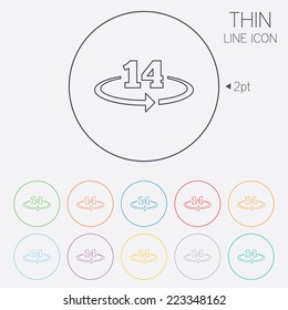 Return of goods within 14 days sign icon. Warranty exchange symbol. Thin line circle web icons with outline. Vector