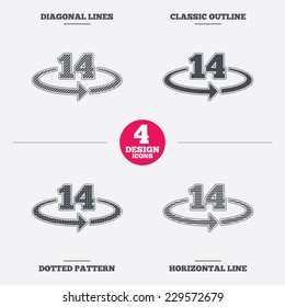 Return of goods within 14 days sign icon. Warranty exchange symbol. Diagonal and horizontal lines, classic outline, dotted texture. Pattern design icons.  Vector