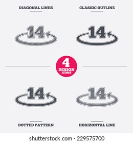 Return of goods within 14 days sign icon. Warranty exchange symbol. Diagonal and horizontal lines, classic outline, dotted texture. Pattern design icons.  Vector