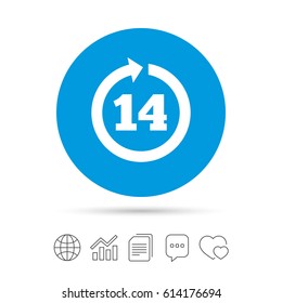 Return of goods within 14 days sign icon. Warranty exchange symbol. Copy files, chat speech bubble and chart web icons. Vector