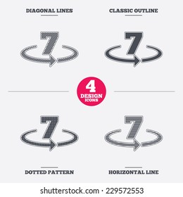Return of goods within 7 days sign icon. Warranty exchange symbol. Diagonal and horizontal lines, classic outline, dotted texture. Pattern design icons.  Vector