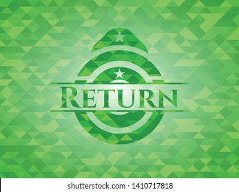 Return green emblem with mosaic background. Vector Illustration. Detailed.