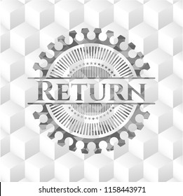 Return grey badge with geometric cube white background