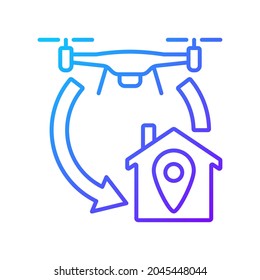 Return to home function gradient linear vector manual label icon. Autonomous feature. Thin line color symbol. Modern style pictogram. Vector isolated outline drawing for product use instructions