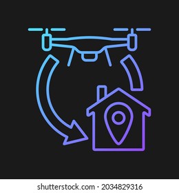 Return to home function gradient vector manual label icon for dark theme. RTH location. Thin line color symbol. Modern style pictogram. Vector isolated outline drawing for product use instructions