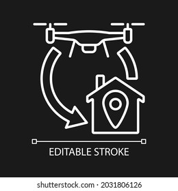 Return to home function white linear manual label icon for dark theme. Thin line customizable illustration. Isolated vector contour symbol for night mode for product use instructions. Editable stroke