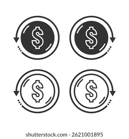 Icono de retorno o conjunto de dólares de cambio de divisas Ilustración vectorial de estilo plano aislado sobre fondo blanco.