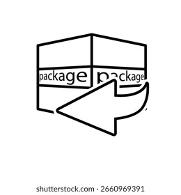 Return icon. E-commerce. Package box with a return arrow. Shop, sale, market. outline design style.
