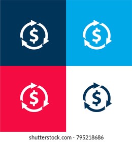 Return of investment four color material and minimal icon logo set in red and blue