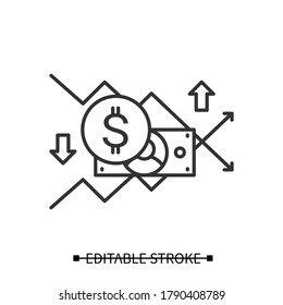 Return Of Investment Icon. Financial Plan And Stock Market Trends Pictogram. ROI, Personal And Corporate Investment, Income Planning And Market Volatility .Editable Stroke Vector Illustration