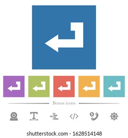 Return key flat white icons in square backgrounds. 6 bonus icons included.