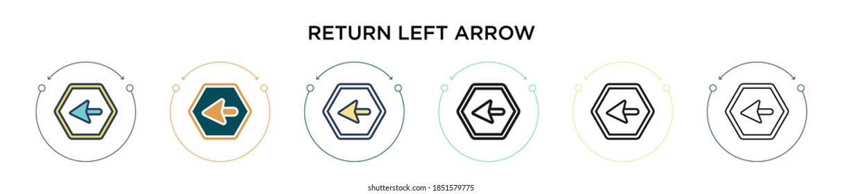 Return left arrow icon in filled, thin line, outline and stroke style. Vector illustration of two colored and black return left arrow vector icons designs can be used for mobile, ui, web