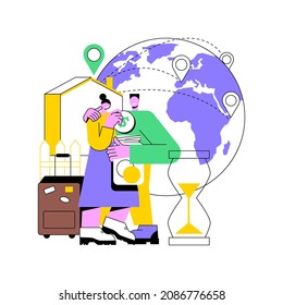 Return migration abstract concept vector illustration. Return of travelers, repatriation grant, circular migration, coming back, moving abroad, flying home, arrival at airport abstract metaphor.