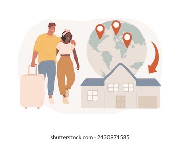 Return migration isolated concept vector illustration. Return of travelers, repatriation grant, circular migration, coming back, moving abroad, flying home, arrival at airport vector concept.