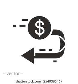 devolução de dinheiro, ícone de cashback, reembolso de dinheiro, reembolso de compra de custo, garantia financeira, ilustração vetor plana