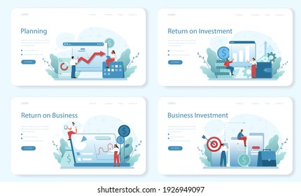 Return on business web banner or landing page set. Profitability of a business project. Idea of business success and financial growth. Commerce increasing incomes. Flat vector illustration