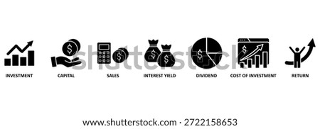 Return on investment - banner with keywords and icons