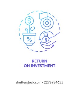 Return on investment blue gradient concept icon. Profitable business deal. Financial success. Generate gain abstract idea thin line illustration. Isolated outline drawing. Myriad Pro-Bold font used