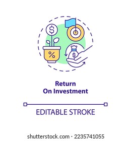 Return on investment concept icon. Profitable business deal. Financial success abstract idea thin line illustration. Isolated outline drawing. Editable stroke. Arial, Myriad Pro-Bold fonts used
