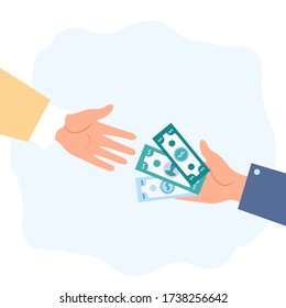 Return on investment concept. Money on the hand, palm of a businessman. Investment growth, financial plan, personal management, investment portfolio. Hot offer. Colorful vector illustration
