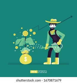 Return on investment concept, ROI chart and graph, Business, profit, and success. Growing money tree, Gold coins on branches. Symbol of wealth. Flat style vector illustration