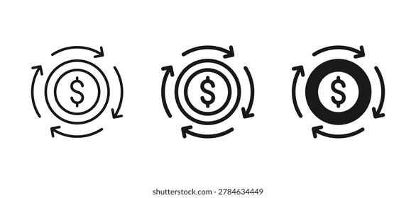 Return on investment icon. Dollar sign with forward arrow icon. Financial transaction icon. Financial automation icon.