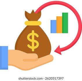 Ilustração plana do vetor do ícone de retorno sobre o investimento