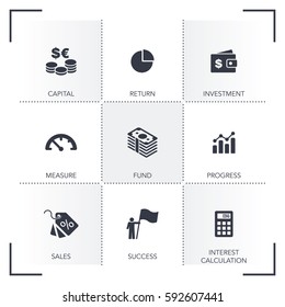 CONJUNTO DE ÍCONES DE RETORNO SOBRE INVESTIMENTO