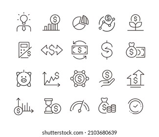 Return on Investment Icons - Vector Line Icons. Editable Stroke. Vector Graphic