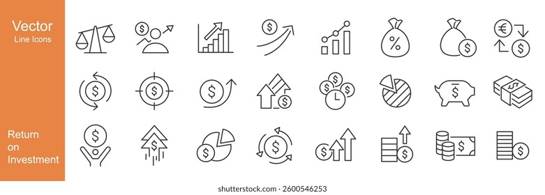 Return on Investment Icons - Vector Line. Editable Stroke.