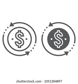 Retorno sobre linha de investimento e ícone glifo, desenvolvimento e negócios, dinheiro de volta sinais gráficos vetoriais, um padrão linear em um fundo branco, eps 10.