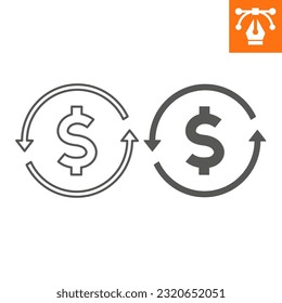Return on investment line and solid icon, outline style icon for web site or mobile app, business andmoney, cashback vector icon, simple vector illustration, vector graphics with editable strokes.