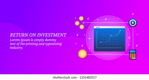 Return On Investment - Marketing ROI - Business Revenue Colorful Vector Illustration With Icons And Texts