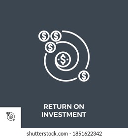 Return on Investment Related Vector Thin Line Icon. Isolated on Black Background. Editable Stroke. Vector Illustration.