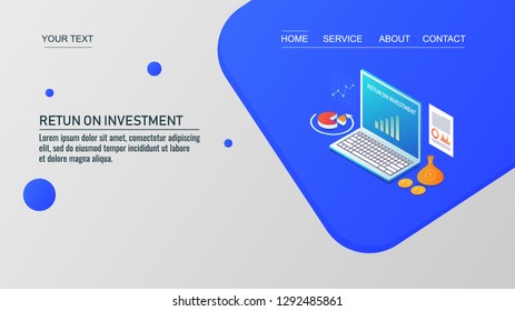 Return on Investment - ROI - Business Profit - Financial Analysis - Flat design vector 3D isometric banner