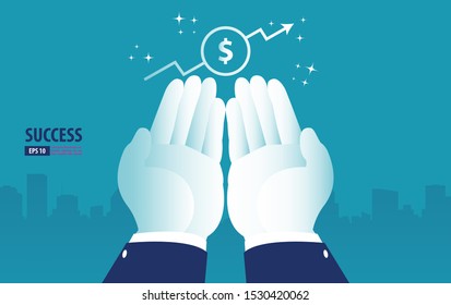 Return on investment, ROI chart and graph, Business, profit, and success on hand. Business vector illustration 