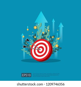 Return on investment ROI concept. business growth arrows to success. dollar stack pile coins and money bag. chart increase profit. Finance stretching rising up. banner flat style vector illustration