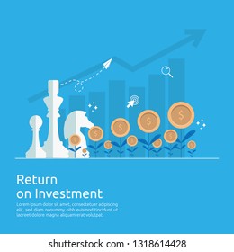 Return on investment ROI concept. business growth arrows to success increase profit. Finance stretching rising up. market strategic management, financial planning flat style vector illustration