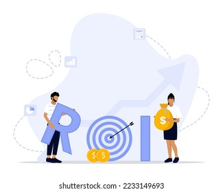 Return on investment ROI Concept, Showing people managing financial and profit income, Suitable for landing page, 
UI, web, App intro card, editorial, flyer, and banner