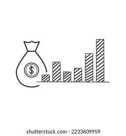Return on investment, ROI concept. Business growth chart to succeed. Finance stretching up. Flat style banner, vector illustration.