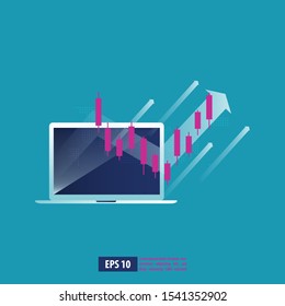 Return on investment ROI graph and chart in laptop. business growth arrows to success. business background vector illustration