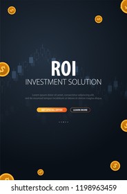 Return on Investment, ROI, Market and Finance, Investment trading, Coins and Candle stick graph on the Backround
