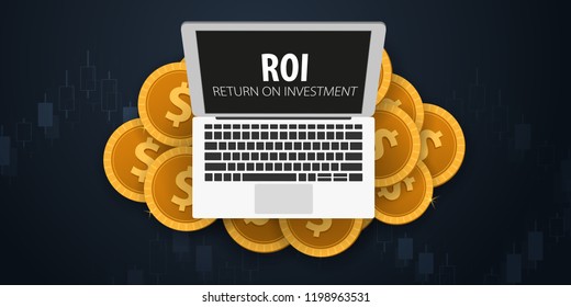 Return on Investment, ROI, Market and Finance, Investment trading, Coins and Candle stick graph on the Backround