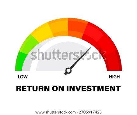 Return on investment scale with arrow. Vector isolated on white.